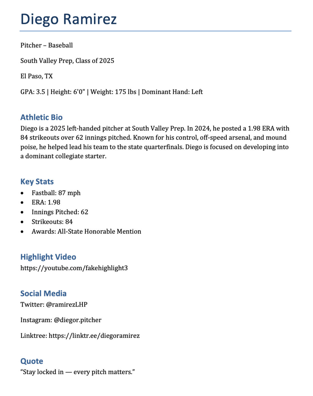 Diego – Pitcher 2025